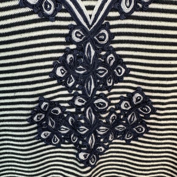 Tory Burch Sweater Womens Medium Navy Striped Embroidered Nautical Coastal Tunic - Picture 6 of 16